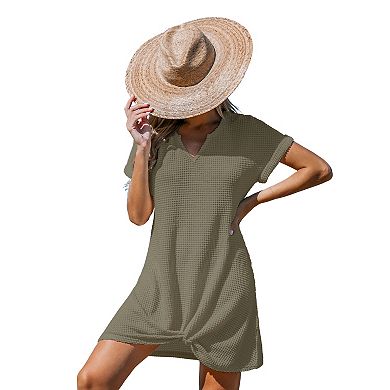 Women's Cupshe Waffle-Knit Short Sleeve Cover-Up Mini Dress