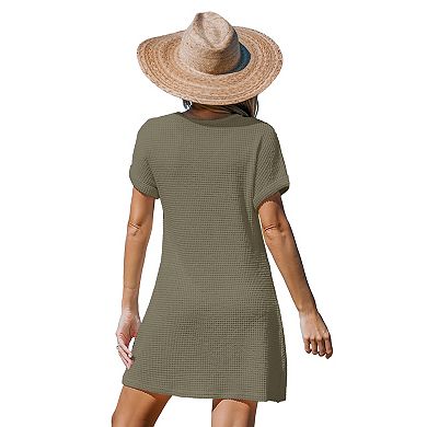Women's Cupshe Waffle-Knit Short Sleeve Cover-Up Mini Dress