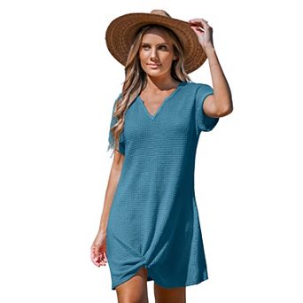 Women's Cupshe Waffle-Knit Short Sleeve Cover-Up Mini Dress