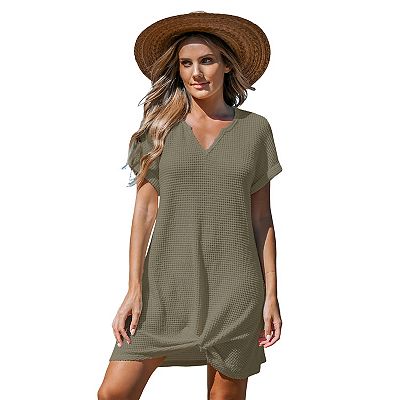 green waffle dress Waffle-Knit Cap Sleeve Knee Length Dress – Charming Charlie main image 0