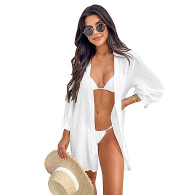 Women's Cupshe Seersucker Tie Cuff Cover-Up Swim Dress
