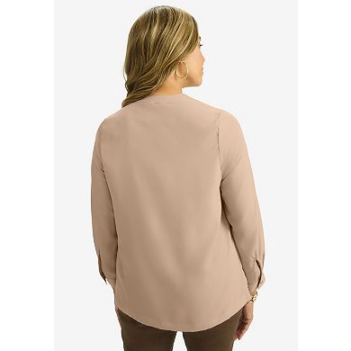 Jessica London Women's Plus Size Button-Front Chest Pocket Blouse