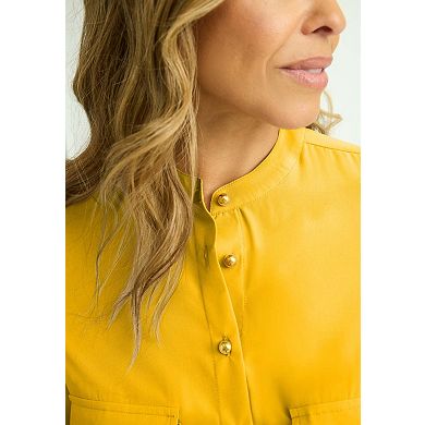 Jessica London Women's Plus Size Button-Front Chest Pocket Blouse
