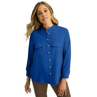 Jessica London Women's Plus Size Button-Front Chest Pocket Blouse
