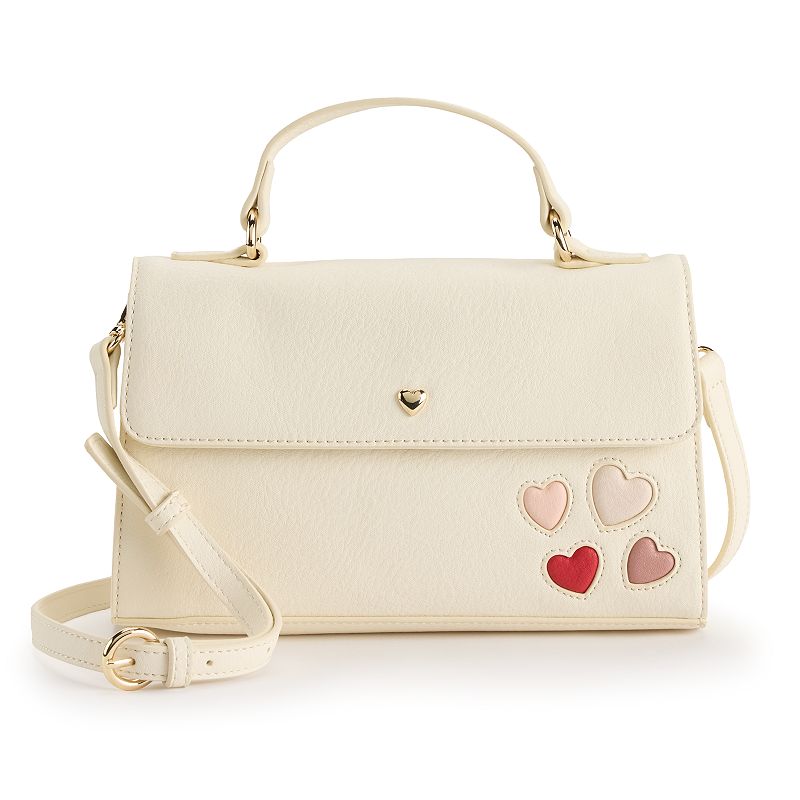 LC Lauren Conrad Cassandra Hearts Top Handle Crossbody Bag, Ivory Silk
