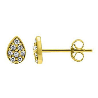 Aleure Precioso Pave Cubic Zirconia Teardrop Stud Post Earrings
