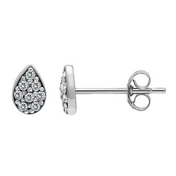 Aleure Precioso Pave Cubic Zirconia Teardrop Stud Post Earrings