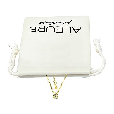 Aleure Precioso Pave Cubic Zirconia Teardrop Pendant Necklace