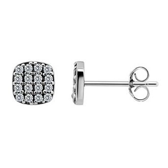 Aleure Precioso Pave Cubic Zirconia Square Stud Post Earrings