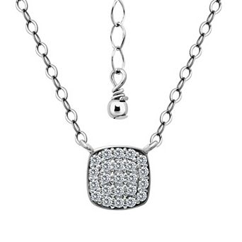 Aleure Precioso Pave Cubic Zirconia Square Pendant Necklace