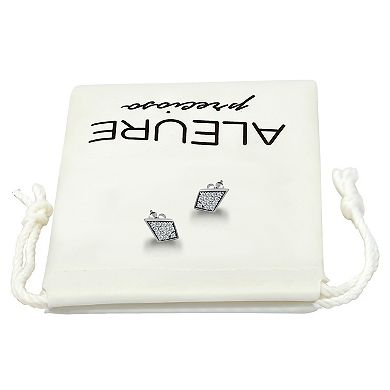 Aleure Precioso Pave Cubic Zirconia Geometric Diamond Shaped Stud Post Earrings