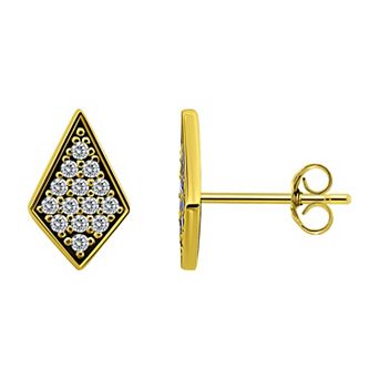 Aleure Precioso Pave Cubic Zirconia Geometric Diamond Shaped Stud Post Earrings