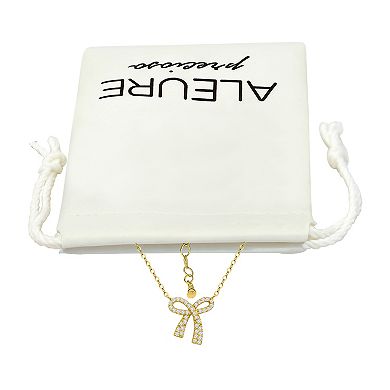Aleure Precioso Pave Cubic Zirconia Bow Pendant Necklace
