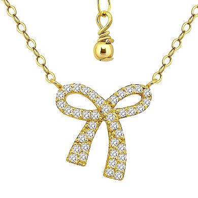 Aleure Precioso Pave Cubic Zirconia Bow Pendant Necklace