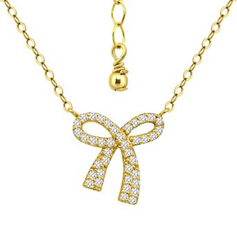 Aleure Precioso Pave Cubic Zirconia Bow Pendant Necklace