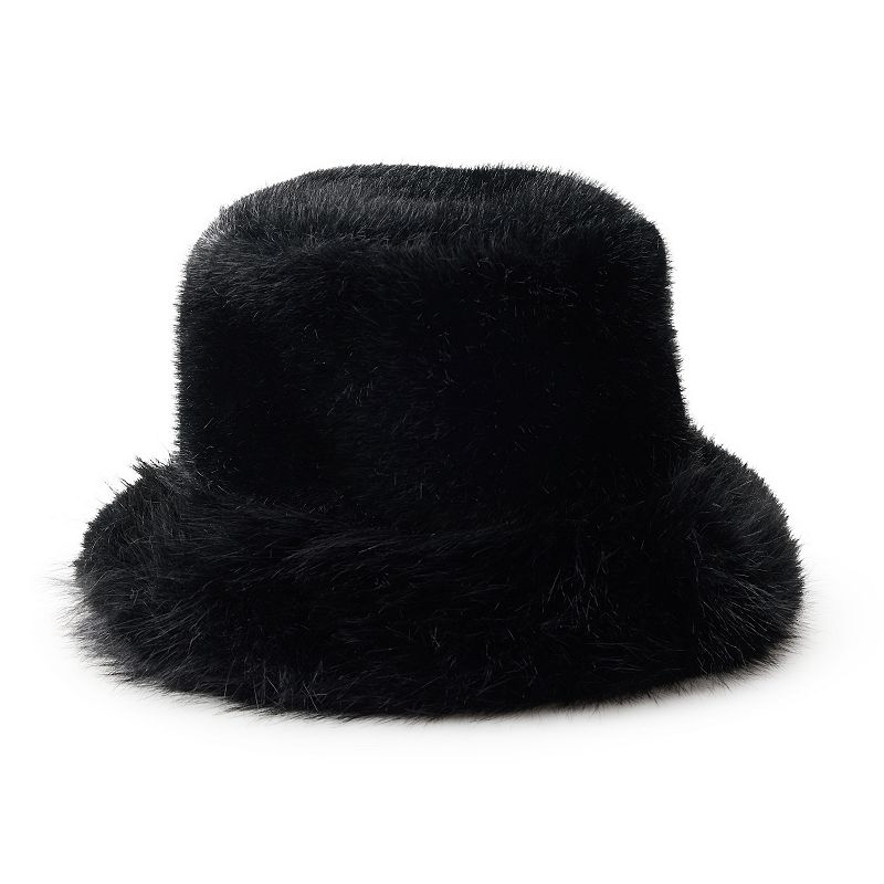 Women's Nine West Faux Fur Bucket Hat, Black