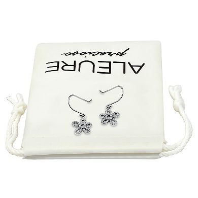 Aleure Precioso Pave Cubic Zirconia Open Flower Drop Fishhook Earrings