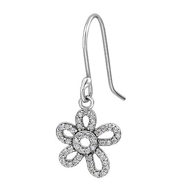 Aleure Precioso Pave Cubic Zirconia Open Flower Drop Fishhook Earrings