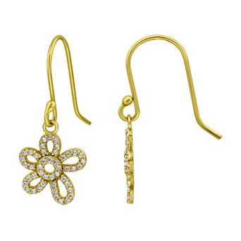 Aleure Precioso Pave Cubic Zirconia Open Flower Drop Fishhook Earrings