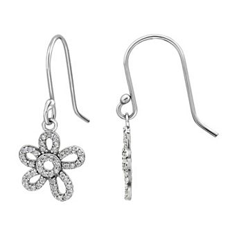 Aleure Precioso Pave Cubic Zirconia Open Flower Drop Fishhook Earrings