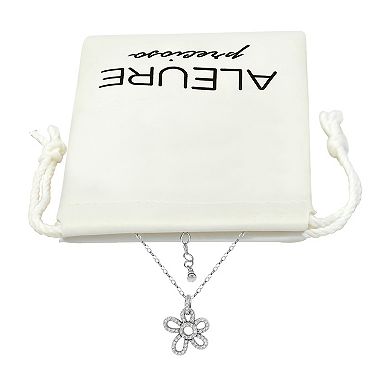 Aleure Precioso Pave Cubic Zirconia Open Flower Pendant Necklace