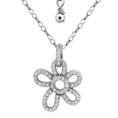 Aleure Precioso Pave Cubic Zirconia Open Flower Pendant Necklace