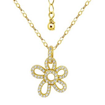 Aleure Precioso Pave Cubic Zirconia Open Flower Pendant Necklace