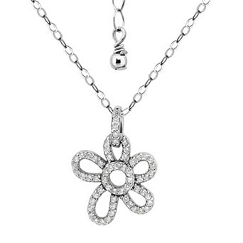 Aleure Precioso Pave Cubic Zirconia Open Flower Pendant Necklace