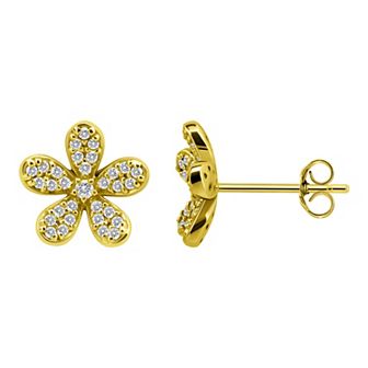 Aleure Precioso Pave Cubic Zirconia Flower Stud Post Earrings