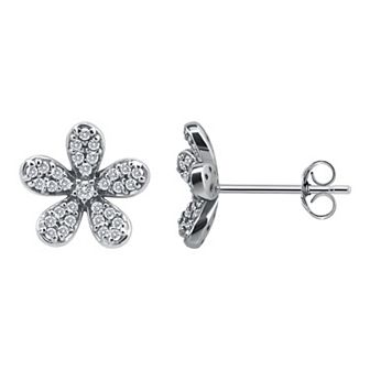 Aleure Precioso Pave Cubic Zirconia Flower Stud Post Earrings