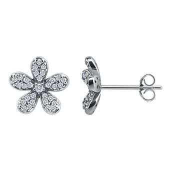 Aleure Precioso Pave Cubic Zirconia Flower Stud Post Earrings