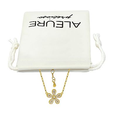 Aleure Precioso Pave Cubic Zirconia Flower Pendant Necklace