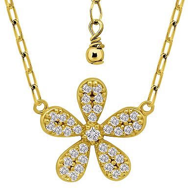 Aleure Precioso Pave Cubic Zirconia Flower Pendant Necklace