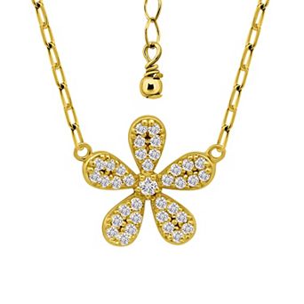 Aleure Precioso Pave Cubic Zirconia Flower Pendant Necklace