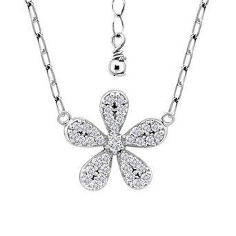 Aleure Precioso Pave Cubic Zirconia Flower Pendant Necklace