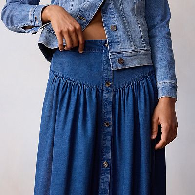 Women's LC Lauren Conrad V-Yoke Button Front Midi Skirt