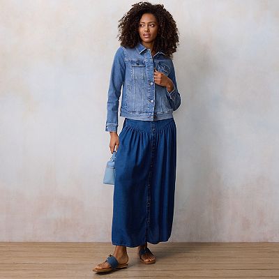 Women's LC Lauren Conrad V-Yoke Button Front Midi Skirt