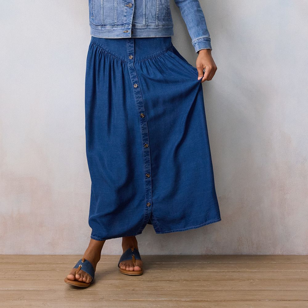 Women's LC Lauren Conrad V-Yoke Button Front Midi Skirt