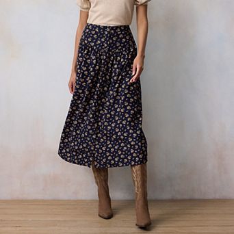 Women’s LC Lauren Conrad V-Yoke Button Front Midi Skirt