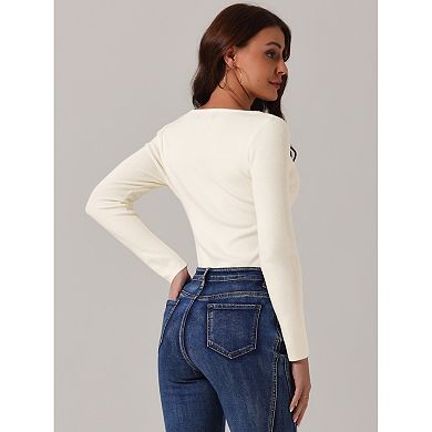 Women's Fall Winter Square Neck Long Sleeve Sweater Bodysuit Blouse Casual Tops