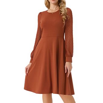 Women's Long Sleeve Dresses Round Neck Elegant Cocktail Party Work Knee Length Dress
