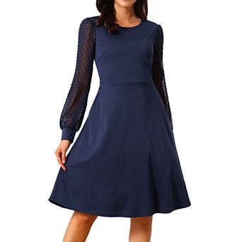 Women's Long Sleeve Dresses Round Neck Elegant Cocktail Party Work Knee Length Dress