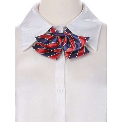 Double Layers Pre-tied Floppy Bowtie Striped Cute Uniform Tie for Women School Casual