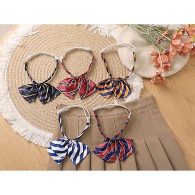 Double Layers Pre-tied Floppy Bowtie Striped Cute Uniform Tie for Women School Casual