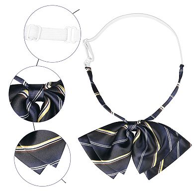 Double Layers Pre-tied Floppy Bowtie Striped Cute Uniform Tie for Women School Casual