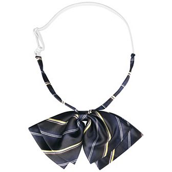 Double Layers Pre-tied Floppy Bowtie Striped Cute Uniform Tie for Women School Casual