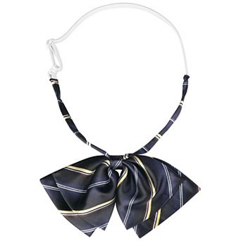 Double Layers Pre-tied Floppy Bowtie Striped Cute Uniform Tie for Women School Casual