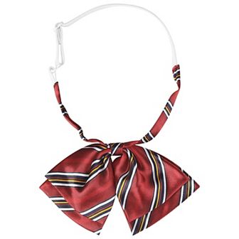 Double Layers Pre-tied Floppy Bowtie Striped Cute Uniform Tie for Women School Casual