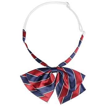 Double Layers Pre-tied Floppy Bowtie Striped Cute Uniform Tie for Women School Casual