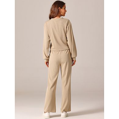 Women's Two Piece Outfits Sweatsuit Set Front Cropped Sweatshirt Wide Leg Sweatpant Lounge Sets